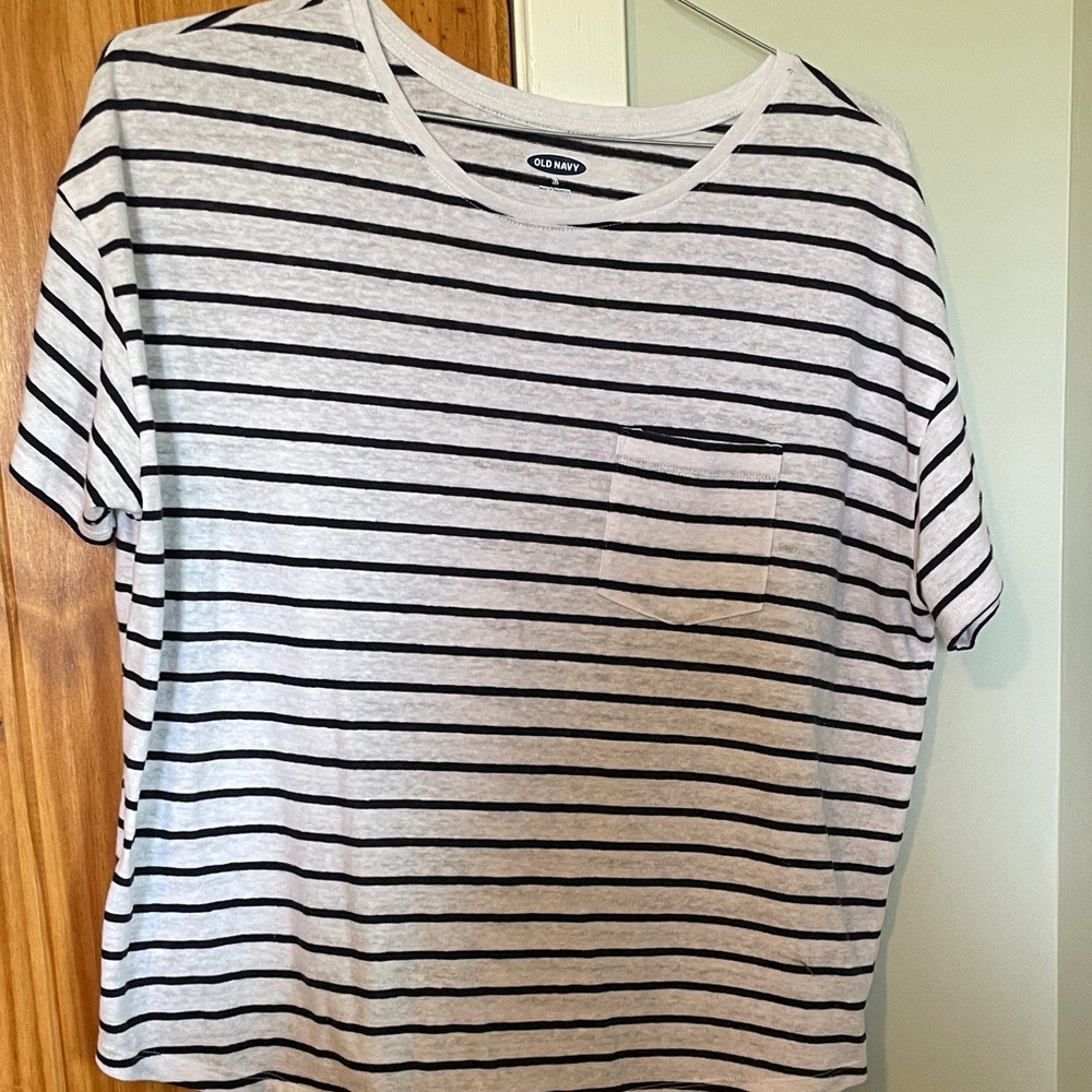 Old Navy Black and Linen Blend White Striped Tee